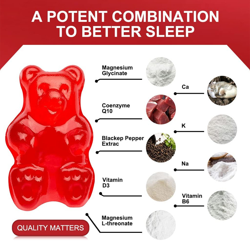Χωρίς γλουτένη Melatonin Vitamin Gummies Support Sleep Relax Μελατονίνη Βιταμίνη D Εκχύλισμα βάλσαμου λεμονιού μαγνησίου