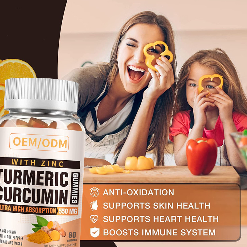60PCS Turmeric και πιπερόριζα με το μαύρο συμπλήρωμα πιπεριών για την άνοση Turmeric υποστήριξης πιπερόριζα Gummies