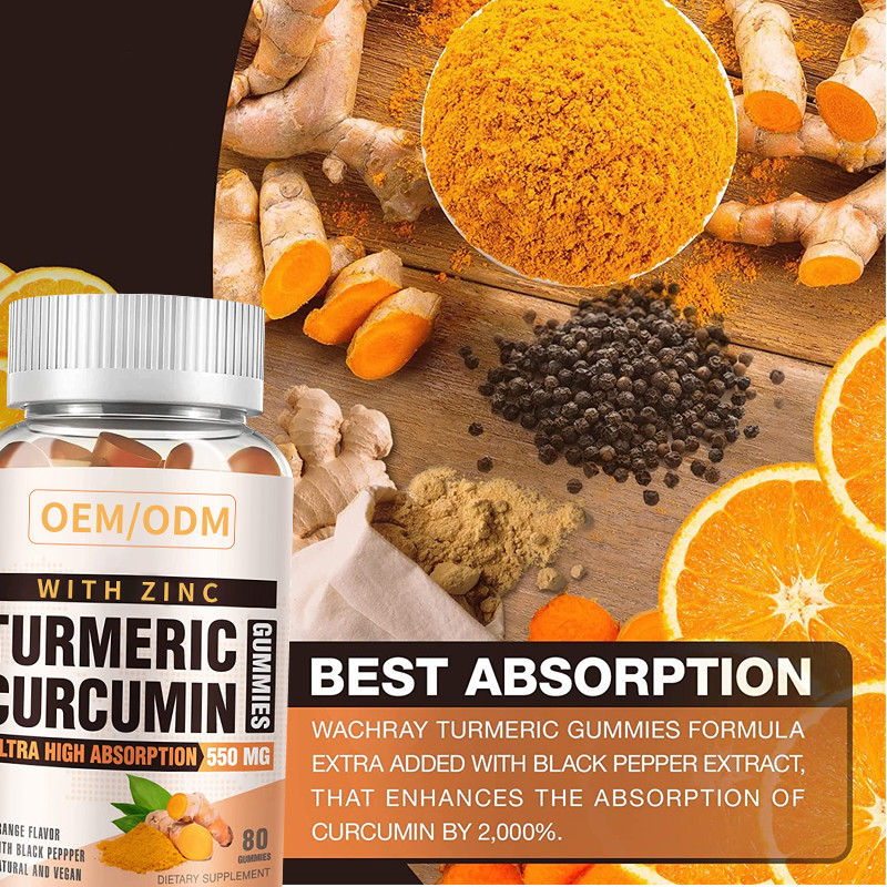 60PCS Turmeric και πιπερόριζα με το μαύρο συμπλήρωμα πιπεριών για την άνοση Turmeric υποστήριξης πιπερόριζα Gummies