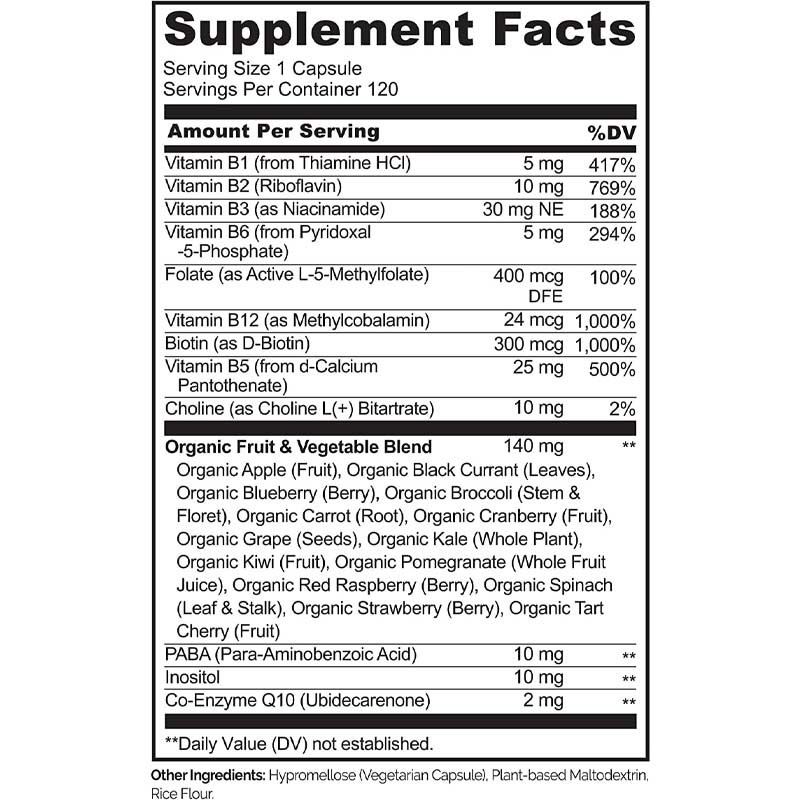 FDA Βιταμίνη b12 Κάψουλες Methyl Folate Βιταμίνη B6 Μείγμα φρούτων λαχανικών Υποστηρίζει Energy Healthy Vegan