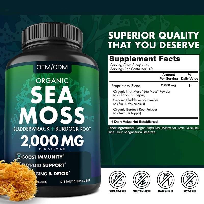 Unflavored οργανικά θάλασσας βρύου καψών Wildcrafted μη ΓΤΟ θάλασσας βρύου ακατέργαστα 60 χάπια Seamoss γλουτένης ελεύθερα
