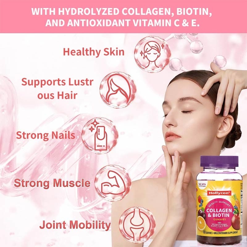 OEM Cleanroom Red Biotin Vitamin Gummies 30 μερίδες ανά δοχείο Μη ρυπογόνος παραγωγή