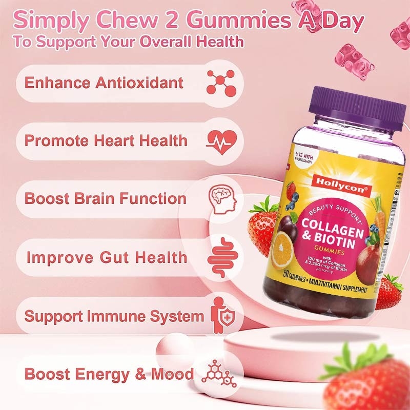 OEM Cleanroom Red Biotin Vitamin Gummies 30 μερίδες ανά δοχείο Μη ρυπογόνος παραγωγή