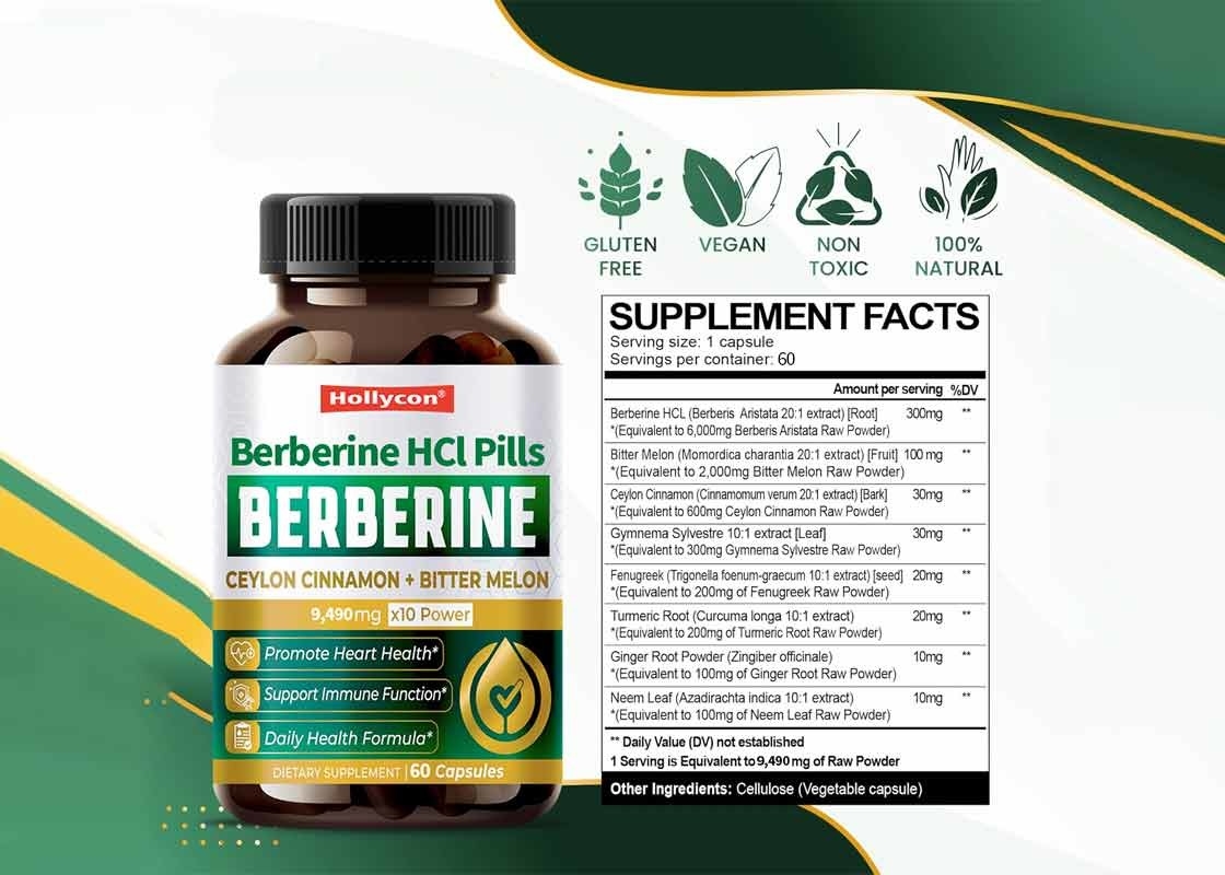 HALAL Berberine HCL Καψάκια Ενισχυτικό του ανοσοποιητικού συστήματος Συμπλήρωμα Υποστήριξης για τη διαχείριση του βάρους