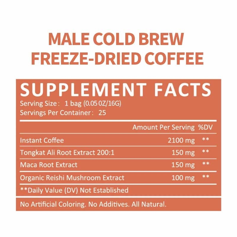 OEM Άνδρας Cold Brew Freeze-Dried Coffee Ενέργεια Booster Αντοχή Δυναμικό Ανδρών Ενίσχυση άμεση σκόνη καφέ