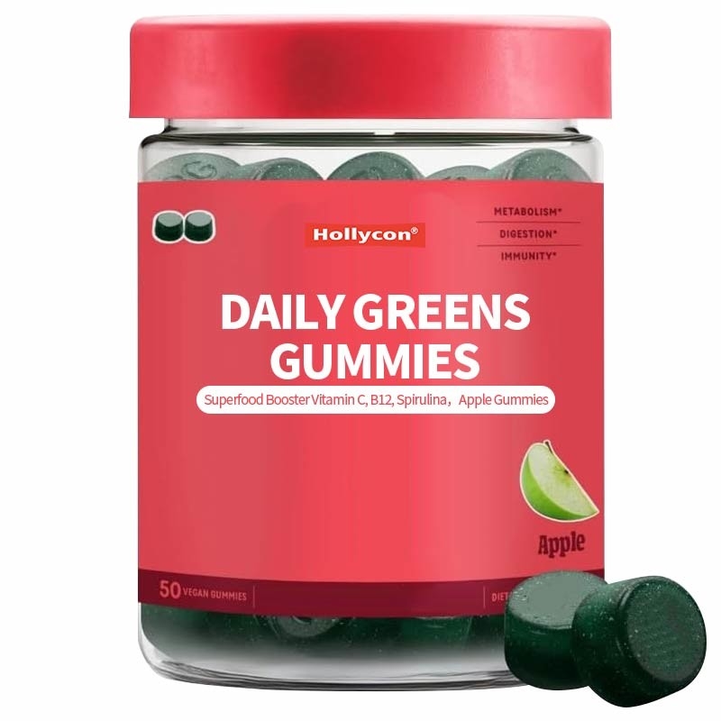 2024 Νέα Έλευση Daily Greens Gummies Superfood Booster Βιταμίνη C Β12 Σπιρουλίνα Apple Gummies