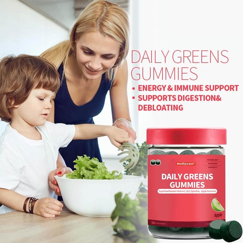 2024 Νέα Έλευση Daily Greens Gummies Superfood Booster Βιταμίνη C Β12 Σπιρουλίνα Apple Gummies