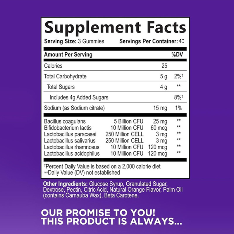 OEM Ημερήσια Probiotic Gummies Για Γυναίκες & Άνδρες Επιπλέον Δύναμη 5 δισεκατομμύρια CFU Ημερήσιο Probiotics Gummy Supplement