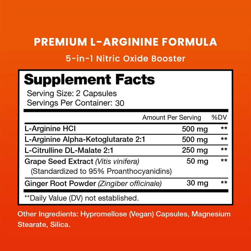 OEM Premium L-Αργινίνη συμπλήρωμα L-Αργινίνη σκόνη & L Citrulline ενισχυμένη με σπόρους σταφυλιών & τζίντζερ