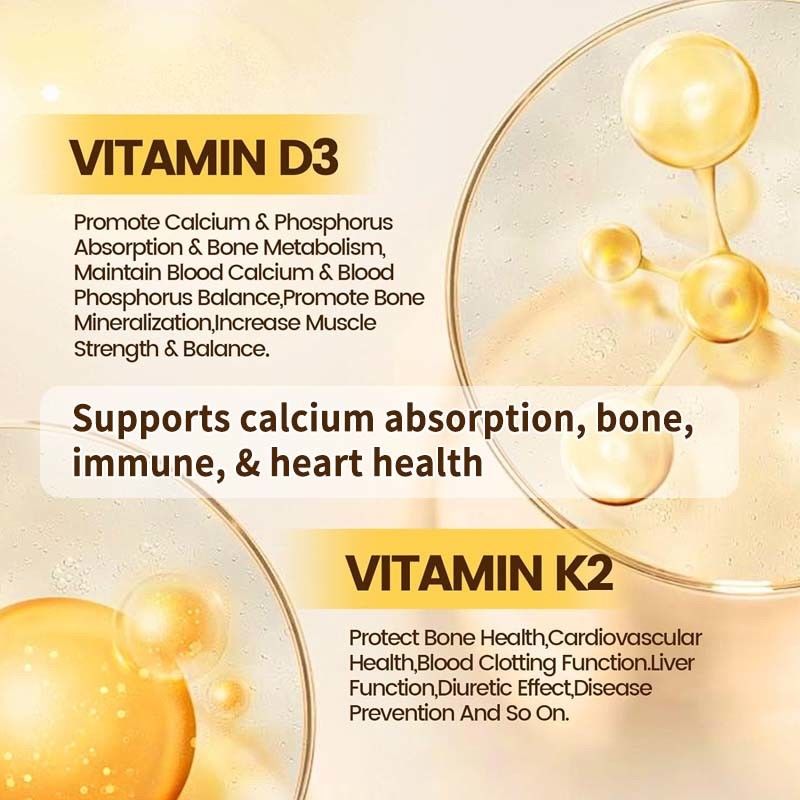 OEM Απορρόφηση ασβεστίου Οστική ανοσοποιητική και καρδιακή υγεία Βιταμίνη D3 K2 Λιπάσματα ελαίου καρύδας