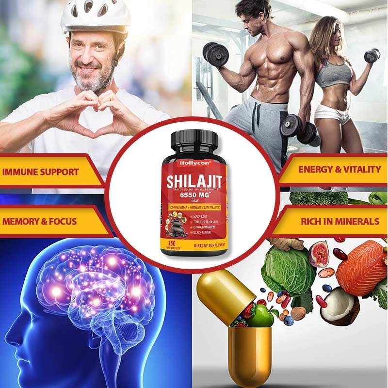 Συμπλήρωμα Shilajit του Ιμαλαΐου Ενέργεια και ανοσοποιητική υποστήριξη Συνδυασμένη Ashwagandha Γινσένγκ Saw Palmetto Maca
