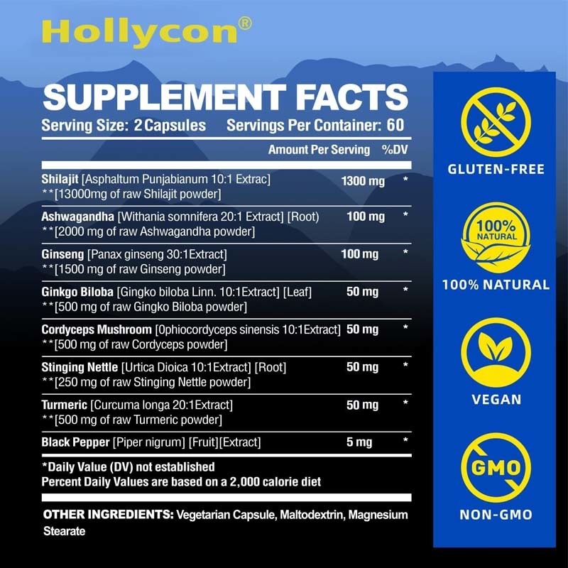 Καψάκια Shilajit 85+ Ορυκτά Ενέργεια και ανοσοποιητική υποστήριξη για άνδρες και γυναίκες