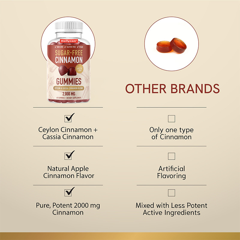 Χωρίς ζάχαρη καμίνι 1000mg Ceylon Cinnamon Extract Gummies για υποστήριξη του ανοσοποιητικού συστήματος