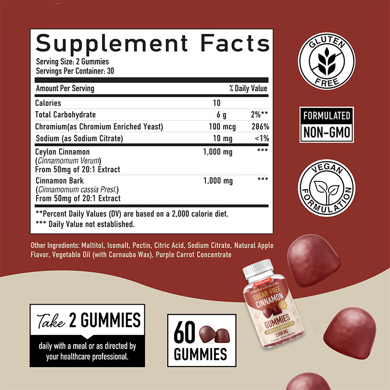 Χωρίς ζάχαρη καμίνι 1000mg Ceylon Cinnamon Extract Gummies για υποστήριξη του ανοσοποιητικού συστήματος