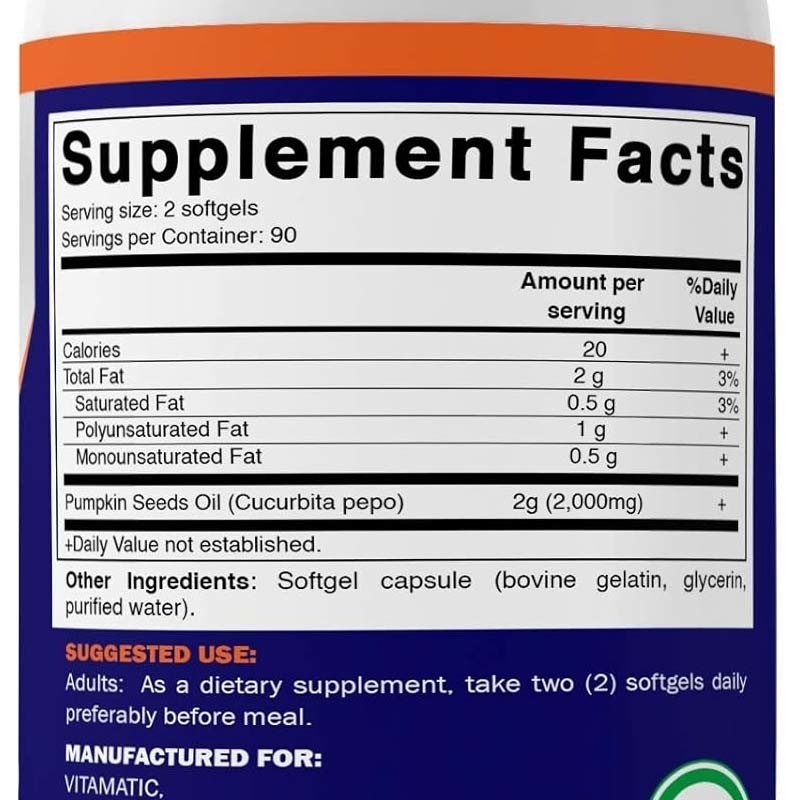 OEM Ελαιόλαδο Σπόρων Κολοκύθιας Softgels για την Προώθηση της Υγείας της Κεφαλής 2000 mg Ελαιόλαδο Σπόρων Κολοκύθιας