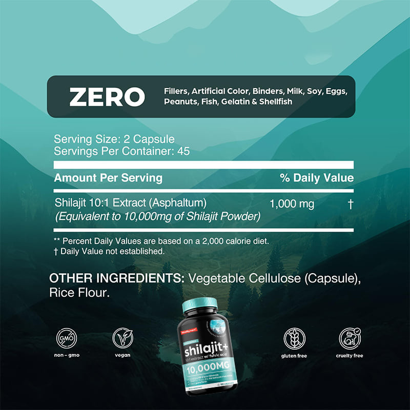 OEM Pure Himalayan Shilajit 10000mg Οργανικές κάψουλες Shilajit για υποστήριξη του ανοσοποιητικού συστήματος