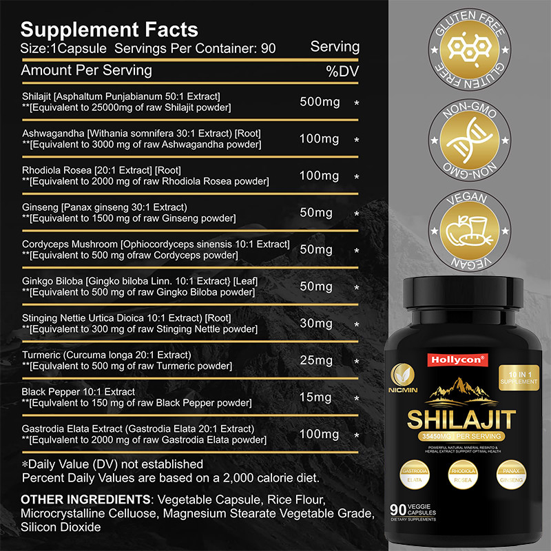 Αγνό Ιμαλαϊκό Οργανικό Συμπλήρωμα Shilajit Για Υποστήριξη του ανοσοποιητικού συστήματος 25000mg Καψάκια Shilajit