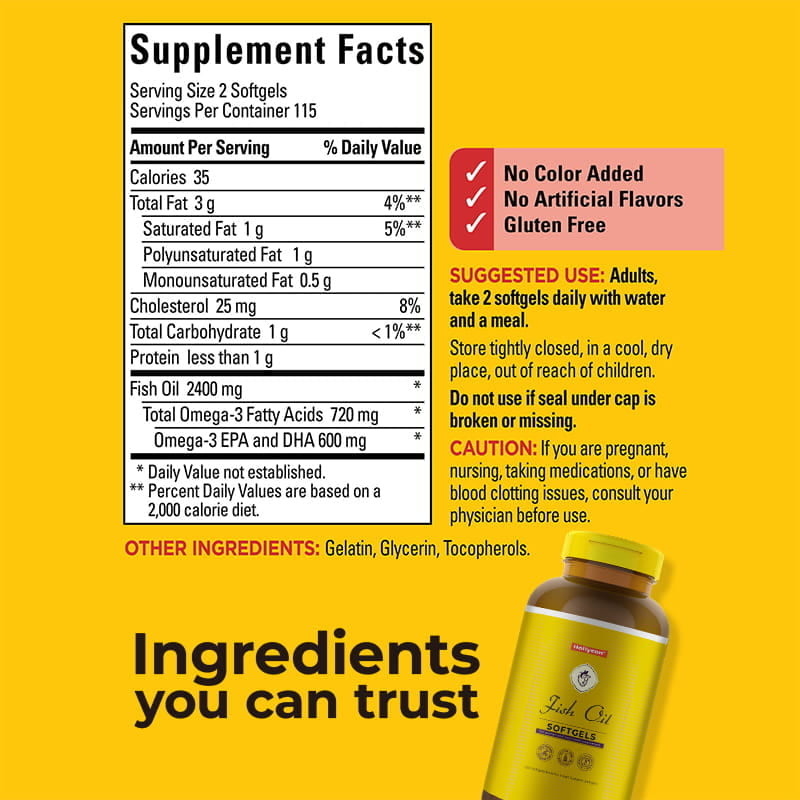 Αλιέλαιο Ωμέγα 3 Συμπληρώματα 1200 mg Softgels Ωμέγα 3 Αλιέλαιο για υγιή υποστήριξη καρδιάς 230 Softgels 115 Ημερήσια προμήθεια