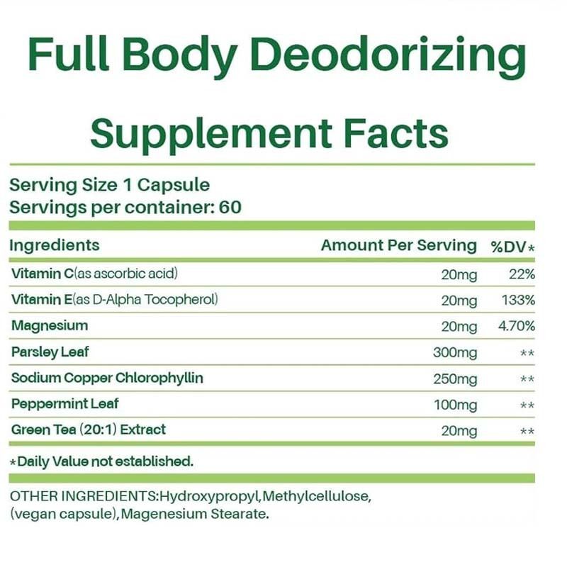 Συμπλήρωμα αποσμητικότητας σώματος - Φυσικά εσωτερικά χάπια ελέγχου οσμής για άνδρες και γυναίκες | Καψουλές χλωροφύλλης για αναπνοή, υγεία του σώματος και του εντέρου