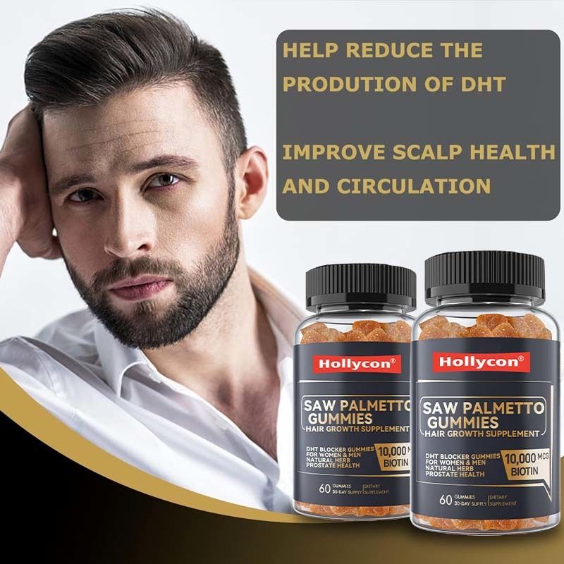 Φαρμακευτικό Συμπλήρωμα Ανάπτυξης Μαλλιών για Γυναίκες & Άνδρες DHT Blocker Gummies Υποστήριξη Ορμονικής Ισορροπίας Προστάτης Υγεία Saw Palmetto Gummies