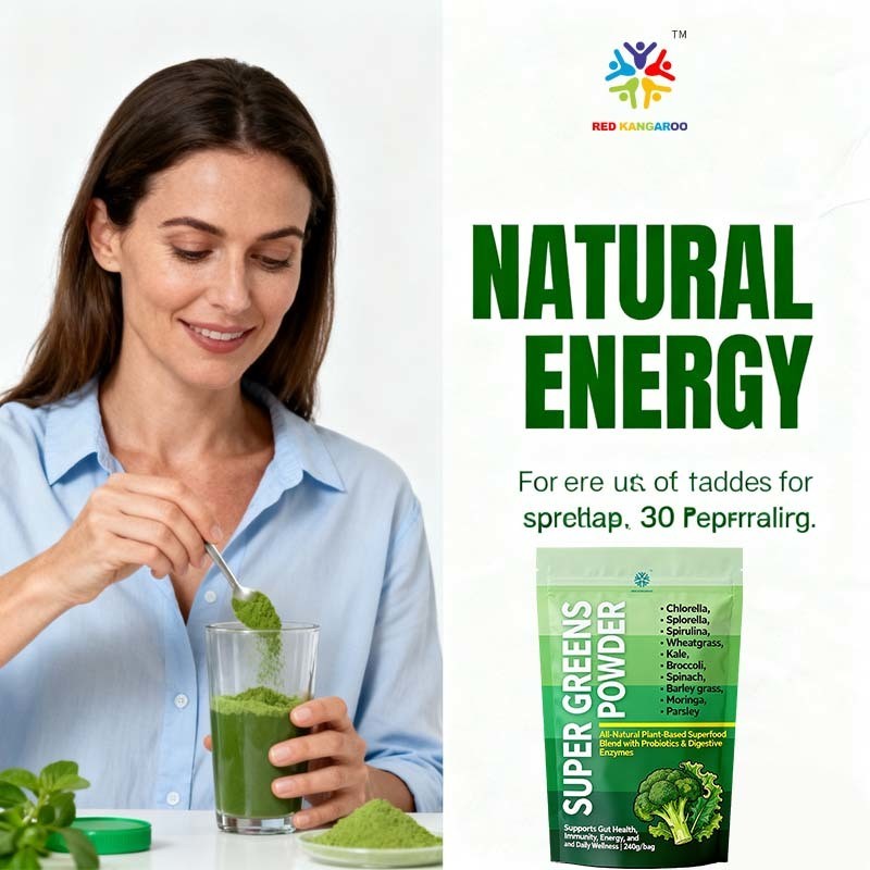 OEM / ODM Super Greens Powder | All-Natural Plant-Based Superfood Blend with Probiotics & Digestive Enzymes | Supports Gut Health, Immunity, Energy, and Daily Wellness No Added Sugar , custom Formula