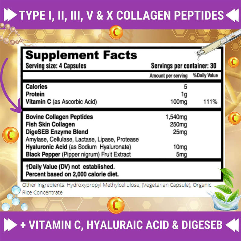7 Days Multi Collagen Pills Type I II III V X Peptides Vitamin C Hyaluronic Acid Turmeric Collagen