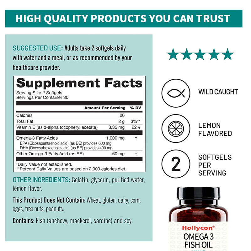 Συμπλήρωμα Ωμέγα 3 OEM 1000mg ανά μερίδα 600 EPA & 400 DHA και Υποστήριξη Βιταμίνης Ε για την Υγεία της Καρδιάς & του Εγκεφάλου Έλαιο Ψαριών Ωμέγα 3