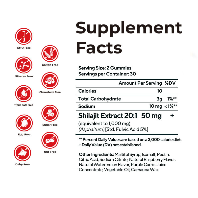 Ιδιωτική Ετικέτα Shilajit Γυναικεία Γουμάκια Φουλβικό οξύ Χωρίς Ζάχαρη Συμπλήρωμα Διατηρεί φυσιολογικά επίπεδα ενέργειας και ανοσοποιητική λειτουργία