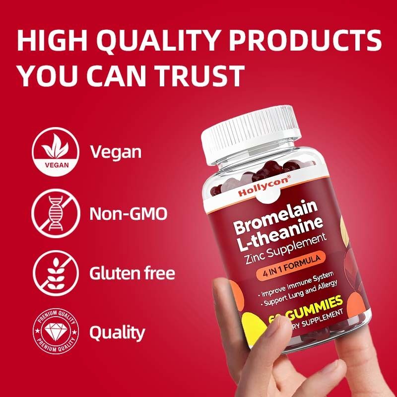 Ιδιωτική Ετικέτα Bromelain L-theanine Zinc Supplement Βιγκανικά Συμπληρώματα για Παιδιά Ενήλικες Quercetin Gummies