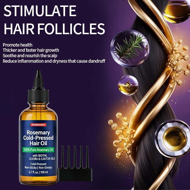 OEM/ODM Ροζμαρίνη Βιοτίνη Καστορίνη & Jojoba Ψυχρά πιεσμένο έλαιο ανάπτυξης μαλλιών για παχύτερα, πληρέστερα μαλλιά & θρεπτική τριχοφυΐα