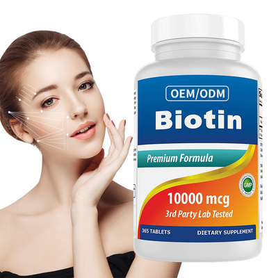 Biotin Costomizred η βιταμίνη B7 προάγει το υγιές δέρμα τρίχας και καρφώνει τις ταμπλέτες 10000mcg 365