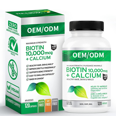 Το ισχυρό Biotin ασβεστίου 10000mcg συμπλήρωμα για τα υγιή ισχυρότερα κόκκαλα καρφιών δερμάτων τρίχας ενώνει τα δόντια