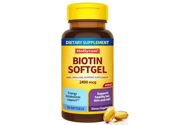 Ιδιωτική ετικέτα Biotin Softgels 150PCS Υποστήριξη για υγιή μαλλιά, δέρμα, νύχια Υποστήριξη συμπλήρωμα διατροφής
