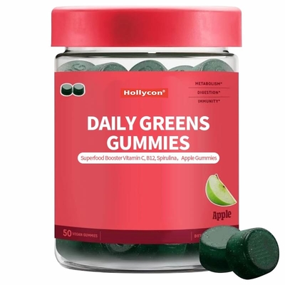 2024 Νέα Έλευση Daily Greens Gummies Superfood Booster Βιταμίνη C Β12 Σπιρουλίνα Apple Gummies